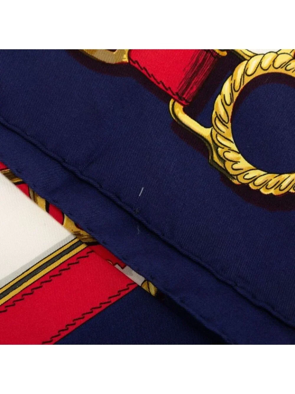 Hermes Carre 90 Cuivreries Copperwork Scarf Navy Red White Silk